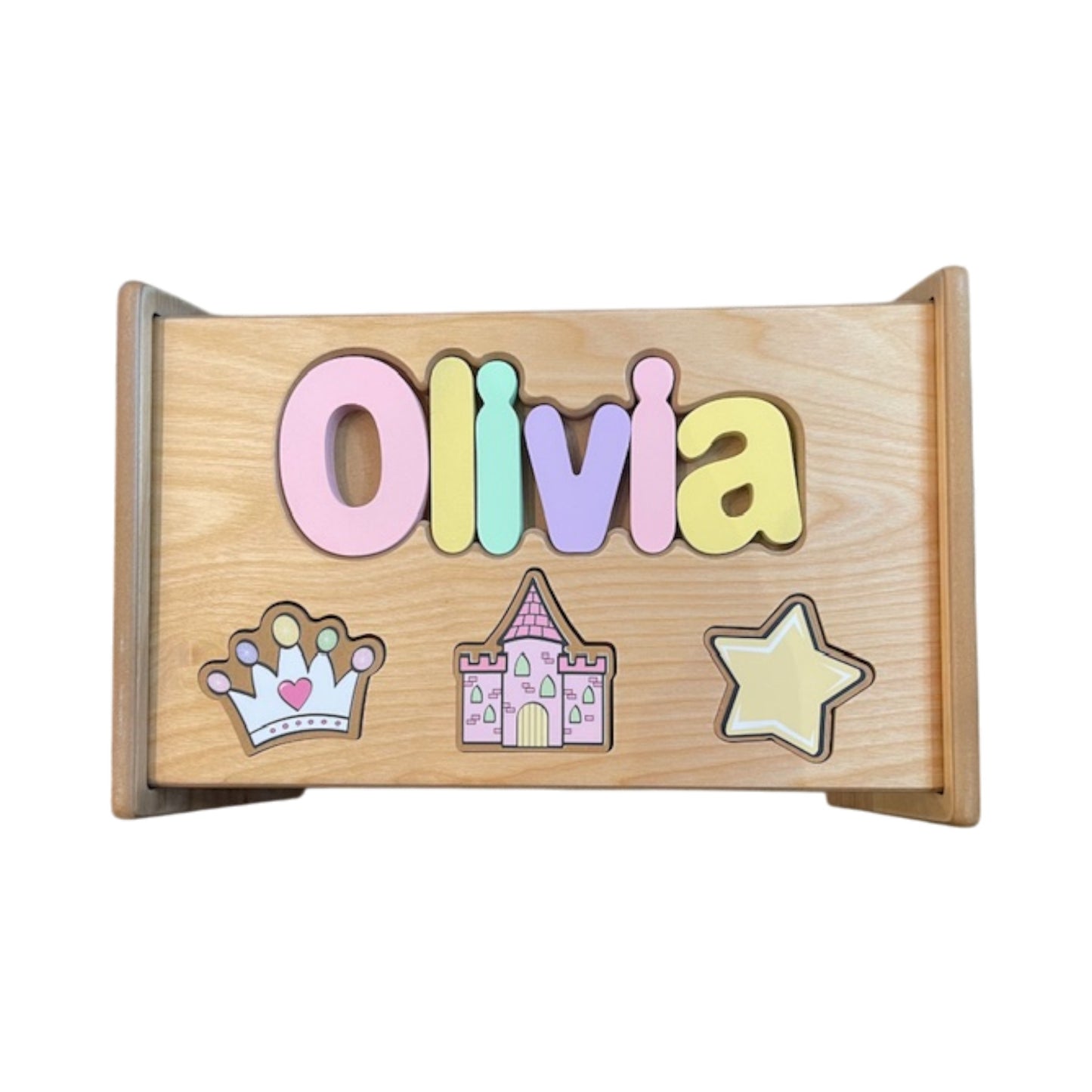 Olivia Princess Theme Natural Wood Puzzle Stool