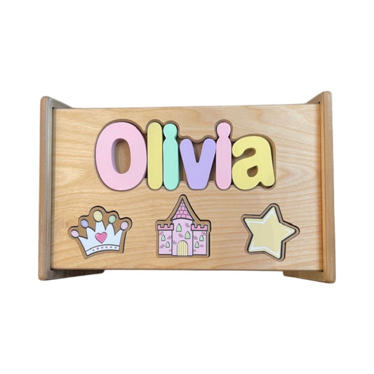 Olivia Princess Theme Natural Wood Puzzle Stool