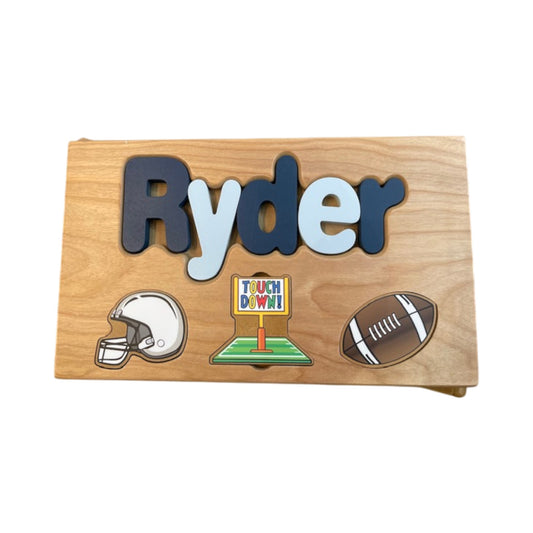 Ryder Football Theme Natural Wood Puzzle Stool
