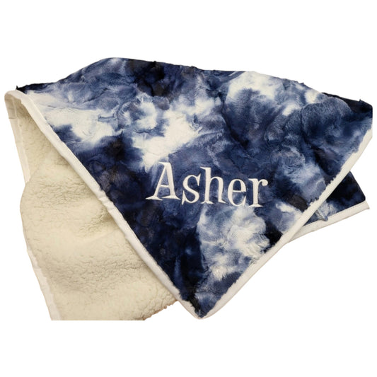 Asher Blue Tie Dye Minky/Sherpa Blanket