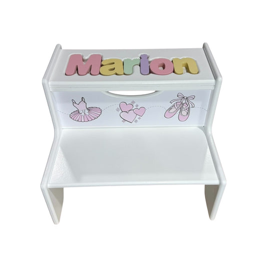 Marion White Wood 2 Step Up Puzzle Stool with Ballet Theme