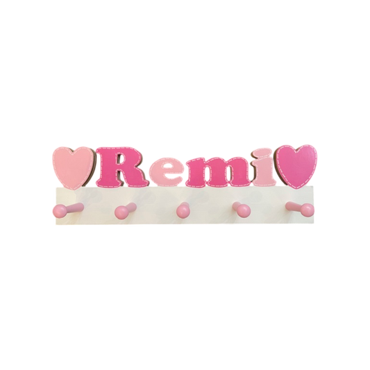 Remi Cut Out Name with Hearts Wall Rack with Pegs