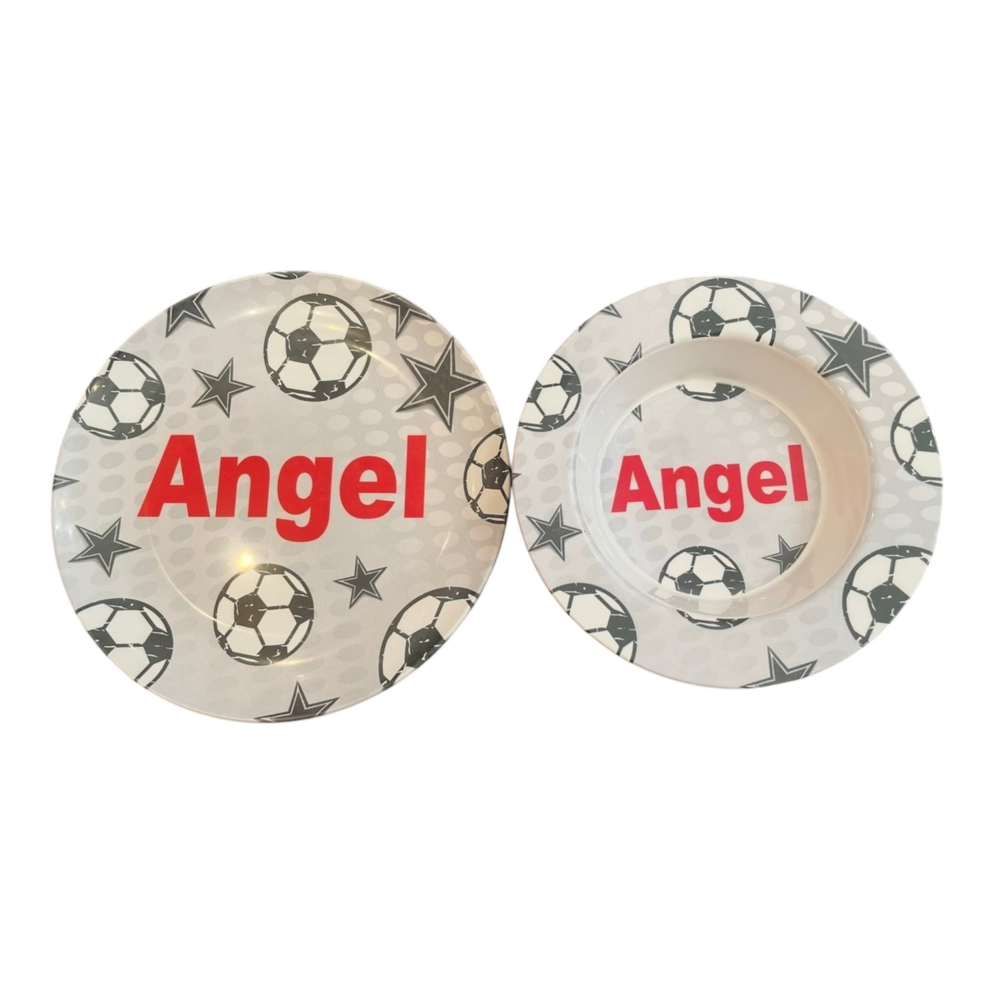Angel Soccer Theme Kids Personalize Microwaveable Dishwasher  Safe Dish Set