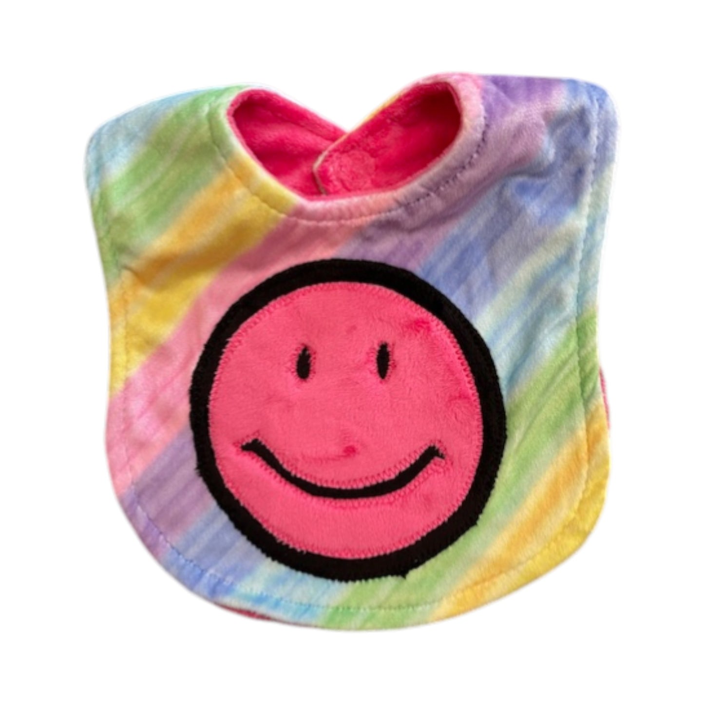 Pastel Rainbow Minky  Hot Pink Happy Face Bib