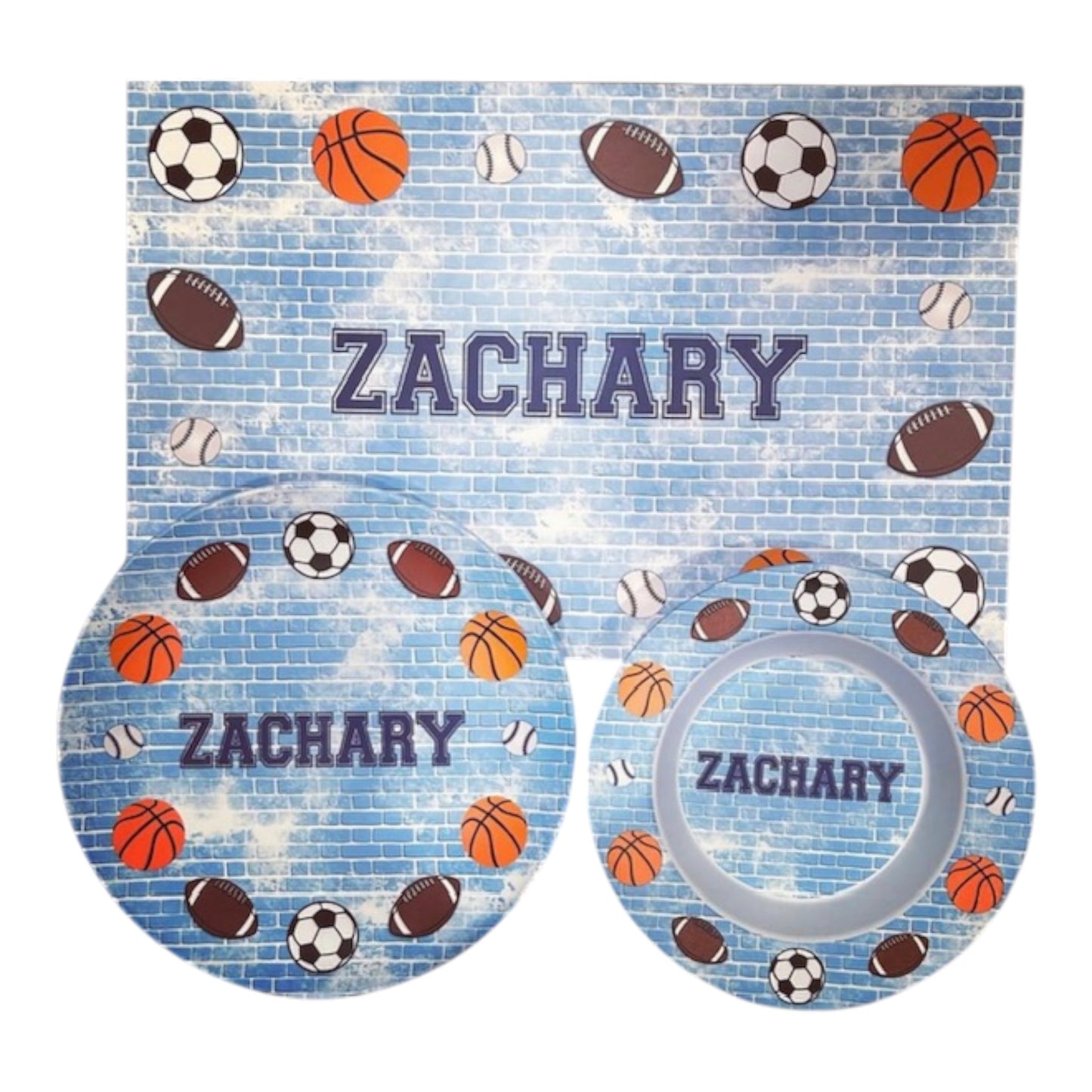 Zachary Sports Theme Kids Personalized Microwaveable Dishwasher Safe Dish Set