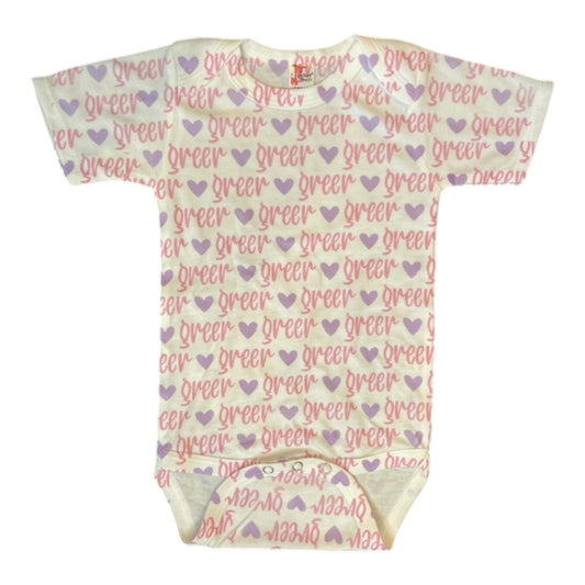 Greer Personalized   Repeating  Name Theme Onesie