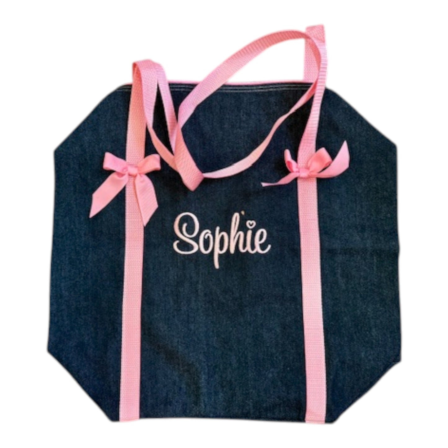 Sophie Blue Denim with Pink Straps Personalized Embroidered Name Duffle Bag