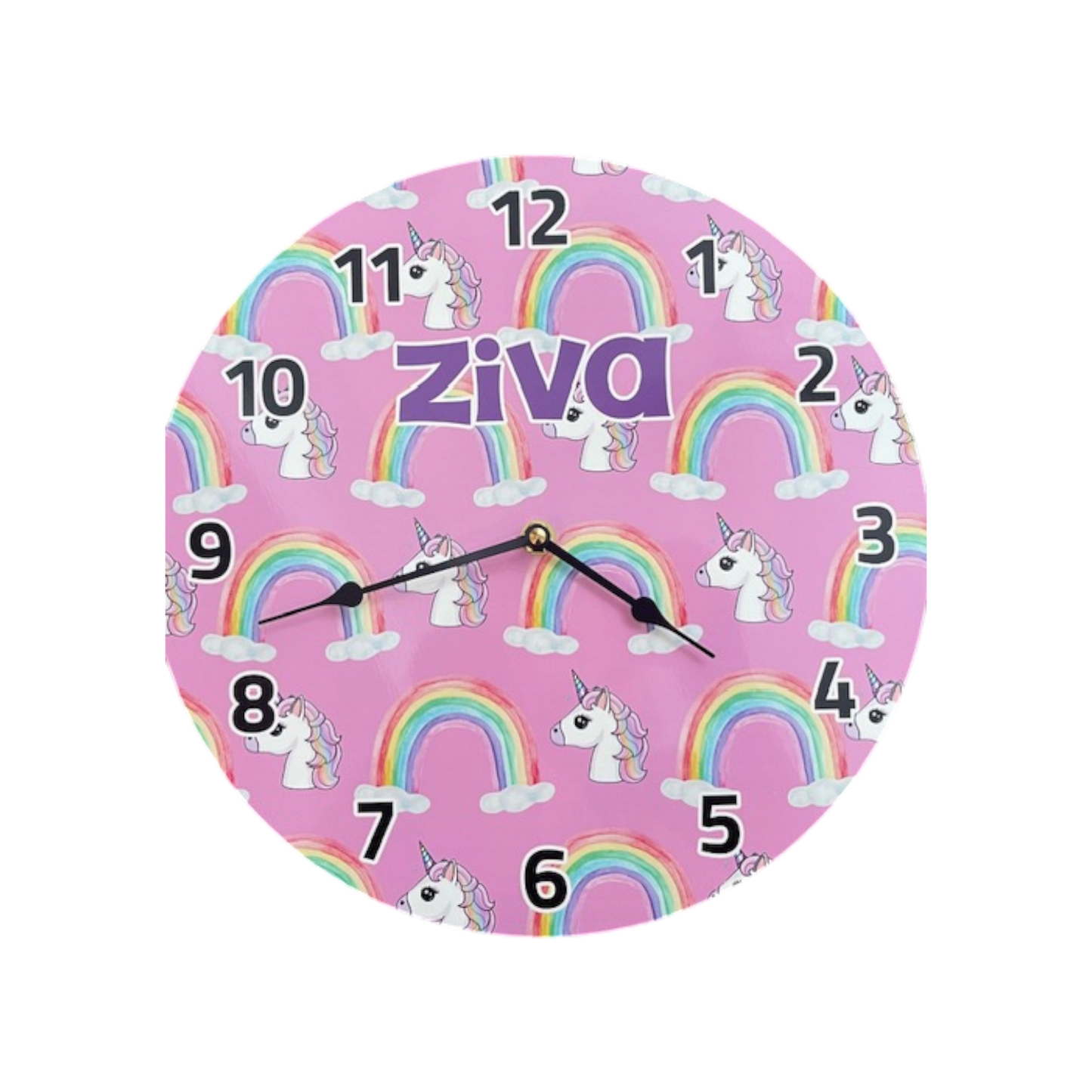 Ziva  Rainbows/ Unicorns Theme Personalize Wall Clock