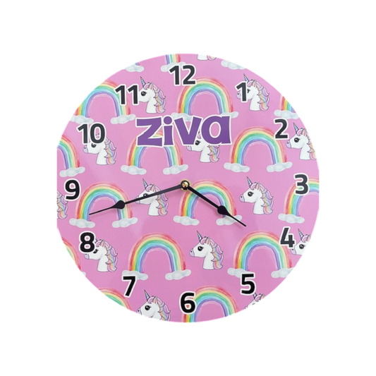 Ziva  Rainbows/ Unicorns Theme Personalize Wall Clock