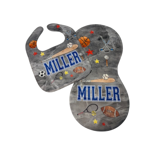 Miller Personalized Sports Them Bib & Burp Set
