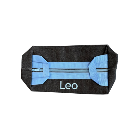 Leo Personalized Embroidered Name Denim Blue/Blue Toiletry(Dop) Bag with Handle