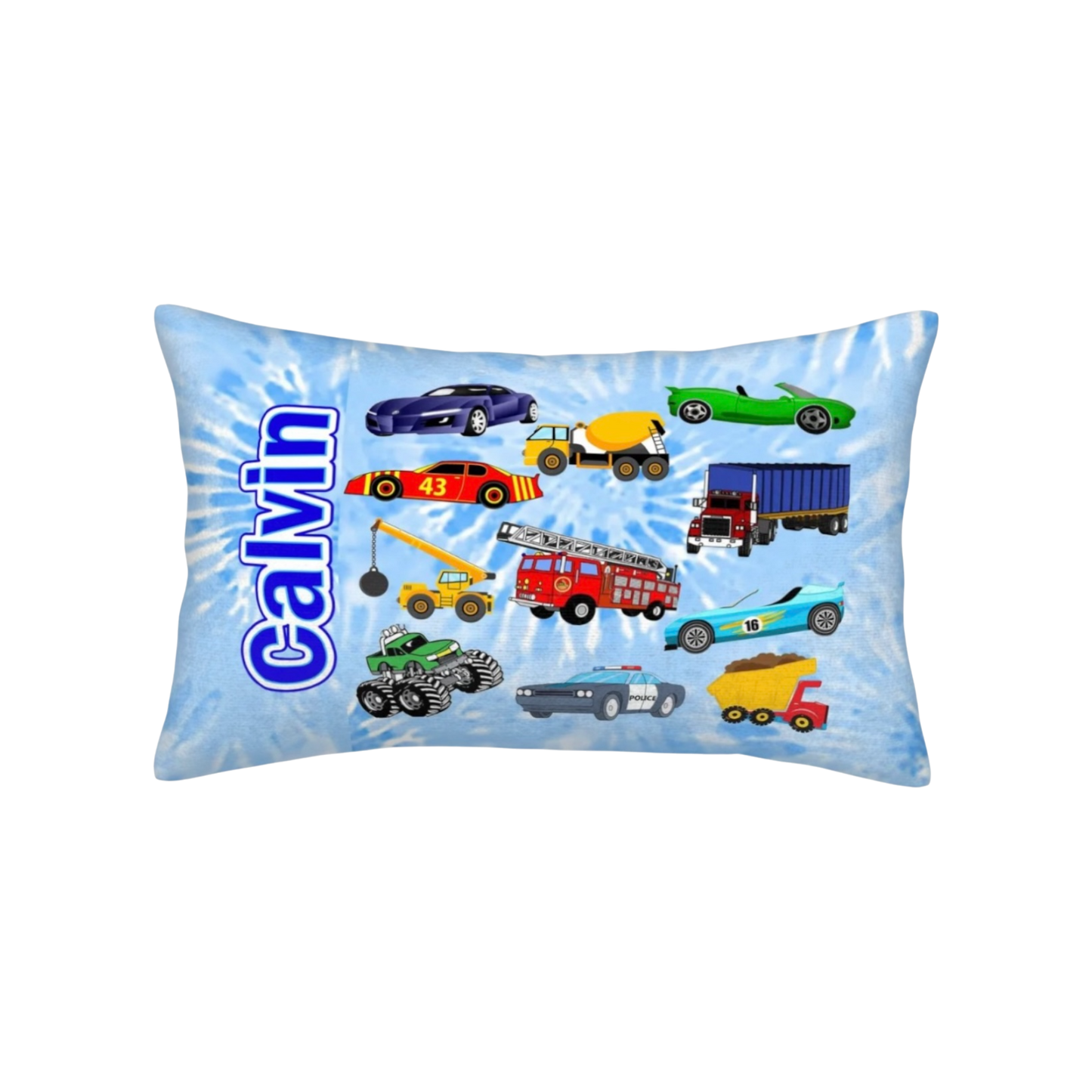 Calvin Cars and Trucks Theme Personalized Pillow Case