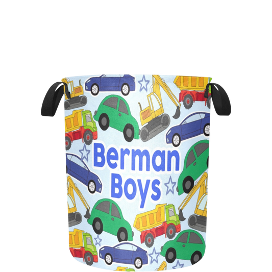 Berman Boys Cars /Trucks Personalized Canvas Storage Hamper/Toy BIn