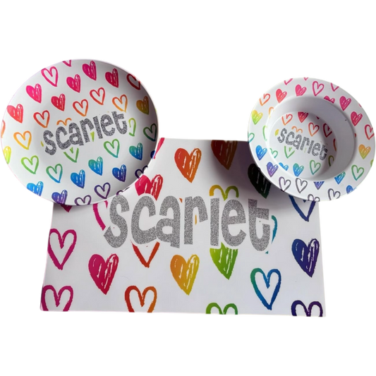 Scarlet multi Hearts Microwaveabke Dishwasher Safe Dish Set
