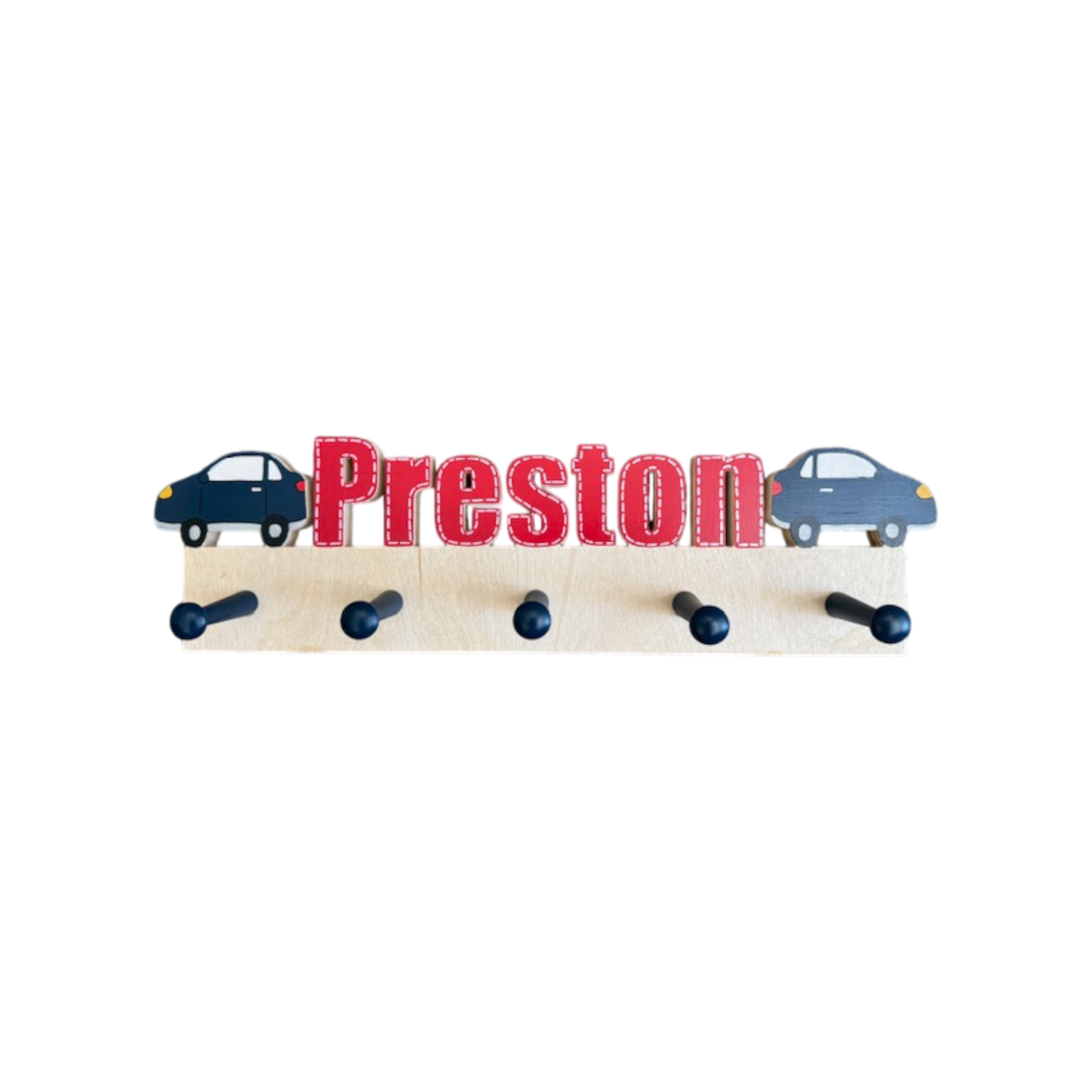Preston Cut Out Name with Cars Wall Rack with Pegs