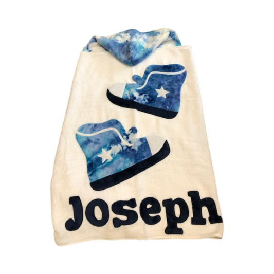 Joseph Minky Blues Tie Dye Sneaker Design Hooded Towel