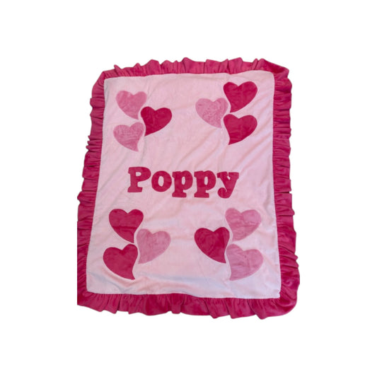 Poppy Hearts Personalized Theme Minky Blanket