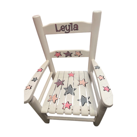 Leyla  Pinks/Grey Stars Theme Wood Rocking Chair