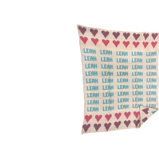 Leah Hearts Theme Personalized Cotton Knit Blanket