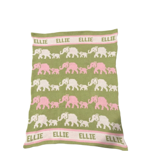 Ellie Elephants Personalized Cotton Knit Blanket
