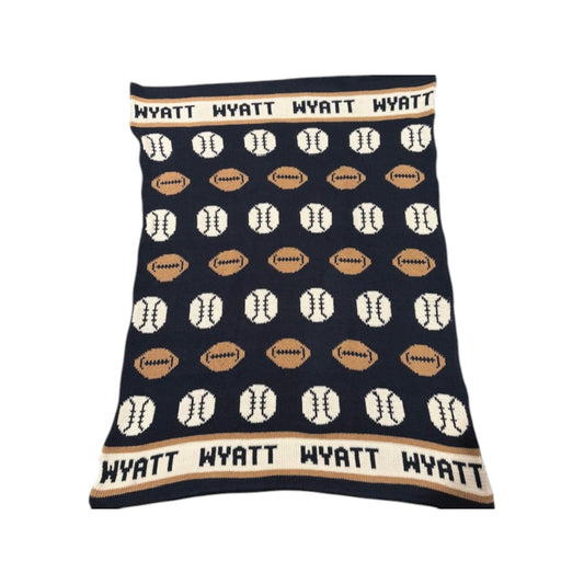 Wyatt Baseball /Football Personalized Cotton Knit Blanket