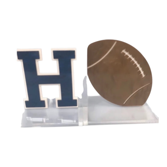 Initial H/ Football Lucite Book Ends