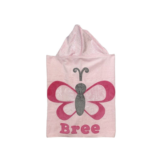 Bree Minky Pink Glitter Butterfly Design  Hooded Towel