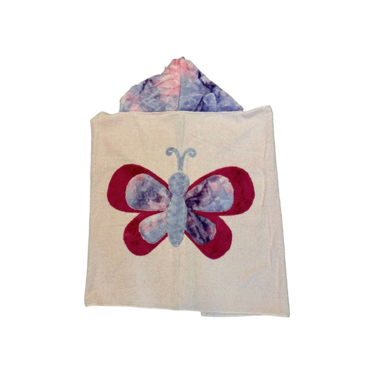 Purple Minky Butterfly Design  Hooded Towel