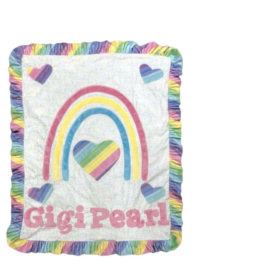 Gigi Pearl Rainbow Heart Theme Personalized Minky Blanket