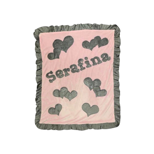 Serefina Hearts Theme Personalized  Minky Blanket