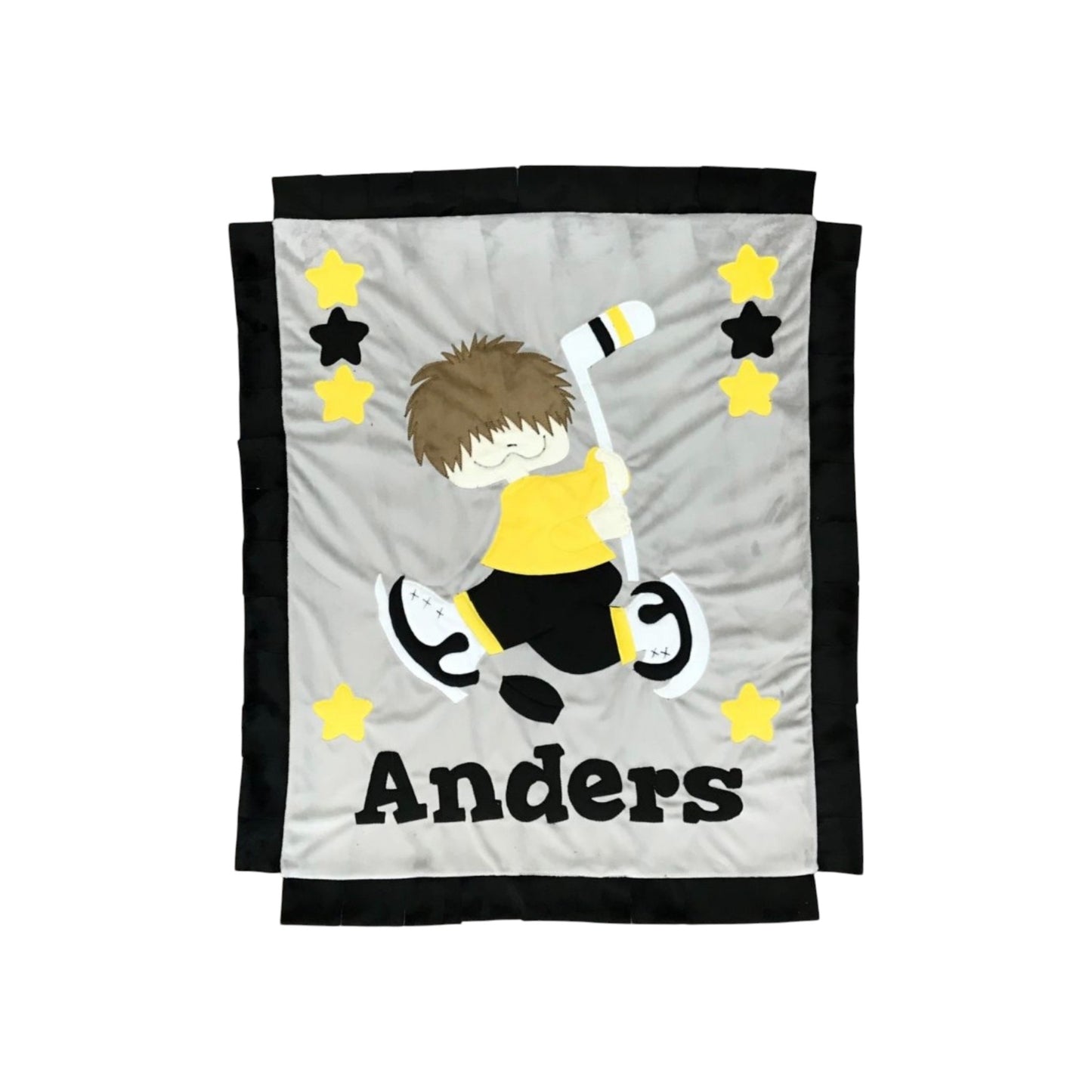 Anders Hockey Boy Theme Personalized Minky Blanket