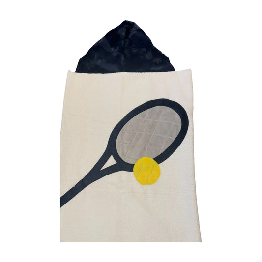 Navy Blue Minky Tennis Racket Design Hooded Towel