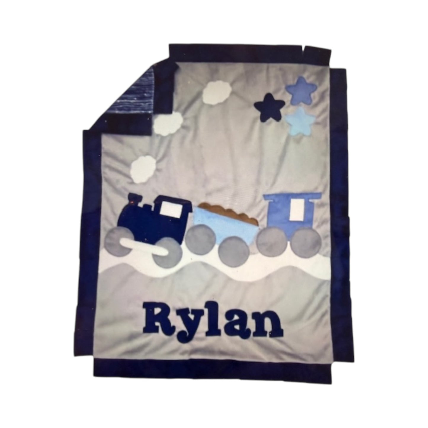 Rylan Train  Minky Fringe Blanket