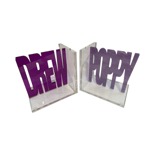 Drew/Poppy Personalized Lucite Bookends