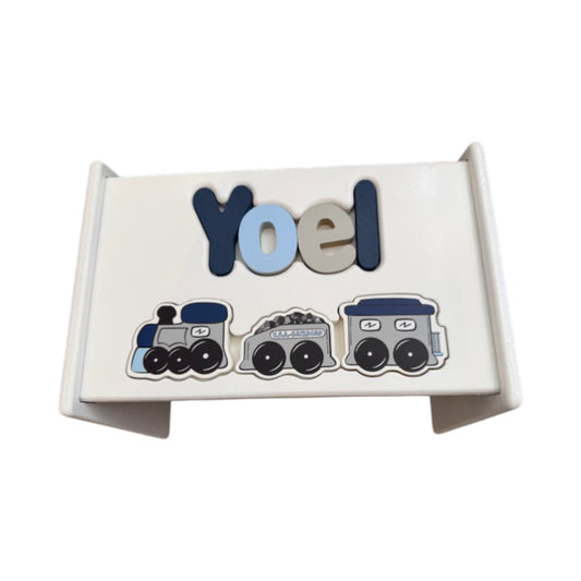 Yoel  NavyBlue/Light Blue /Light Grey Train Puzzle Stool