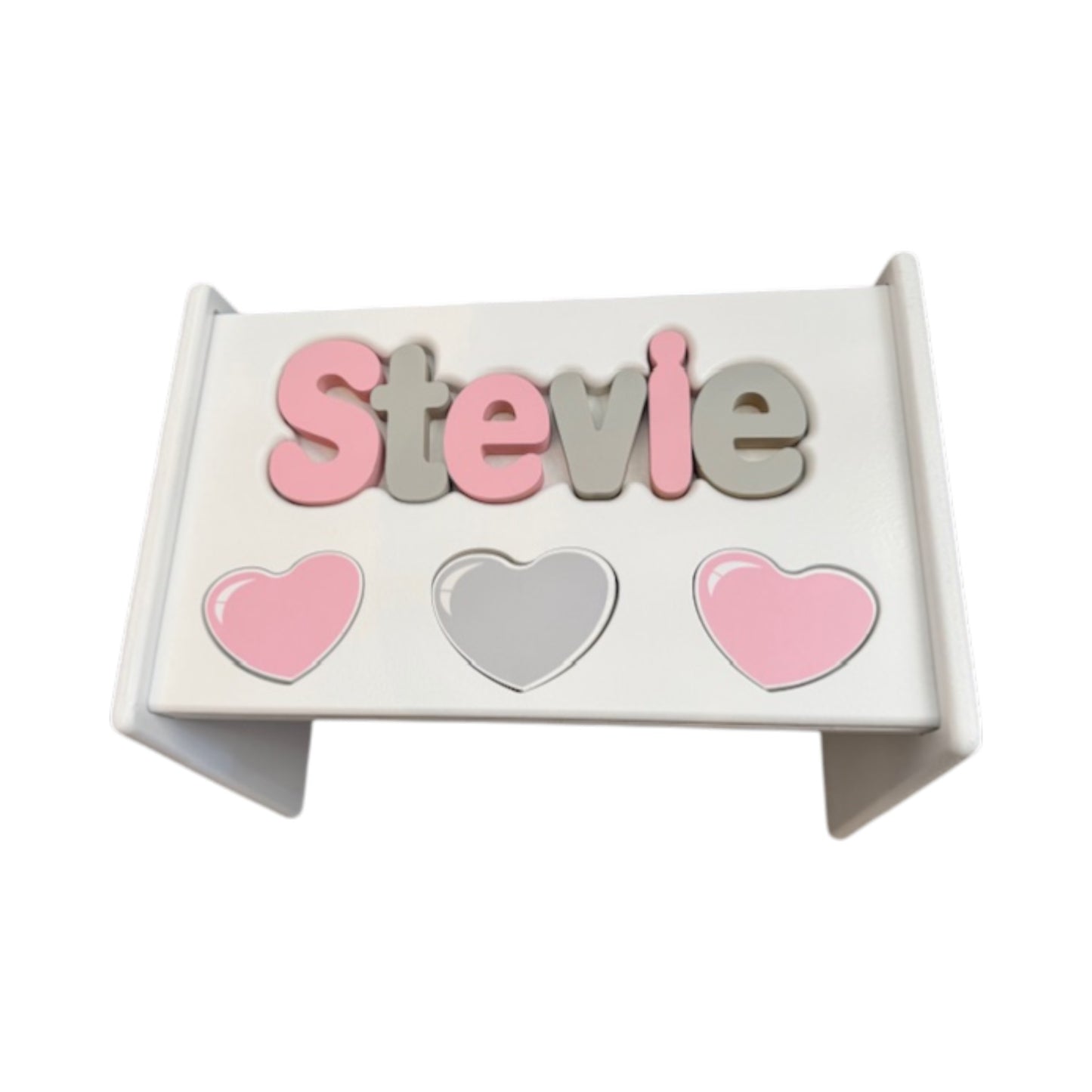 Stevie Pink/Light Grey Hearts Puzzle Stool