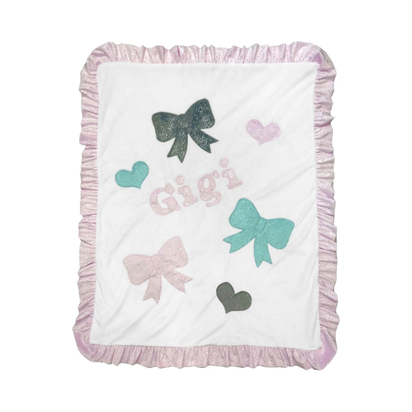 Gigi  Bows/Hearts Minky Ruffle Blanket