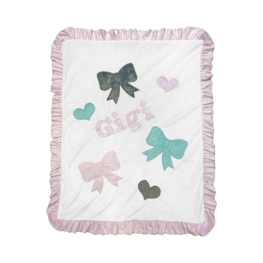 Gigi  Bows/Hearts Minky Ruffle Blanket