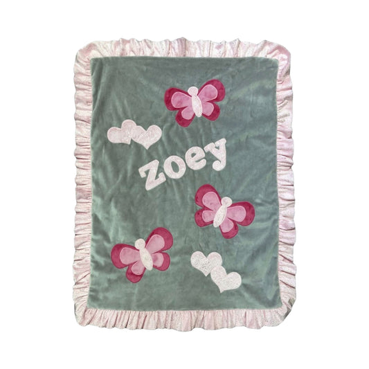Zoey Butterflies/Hearts Minky Ruffle Blanket