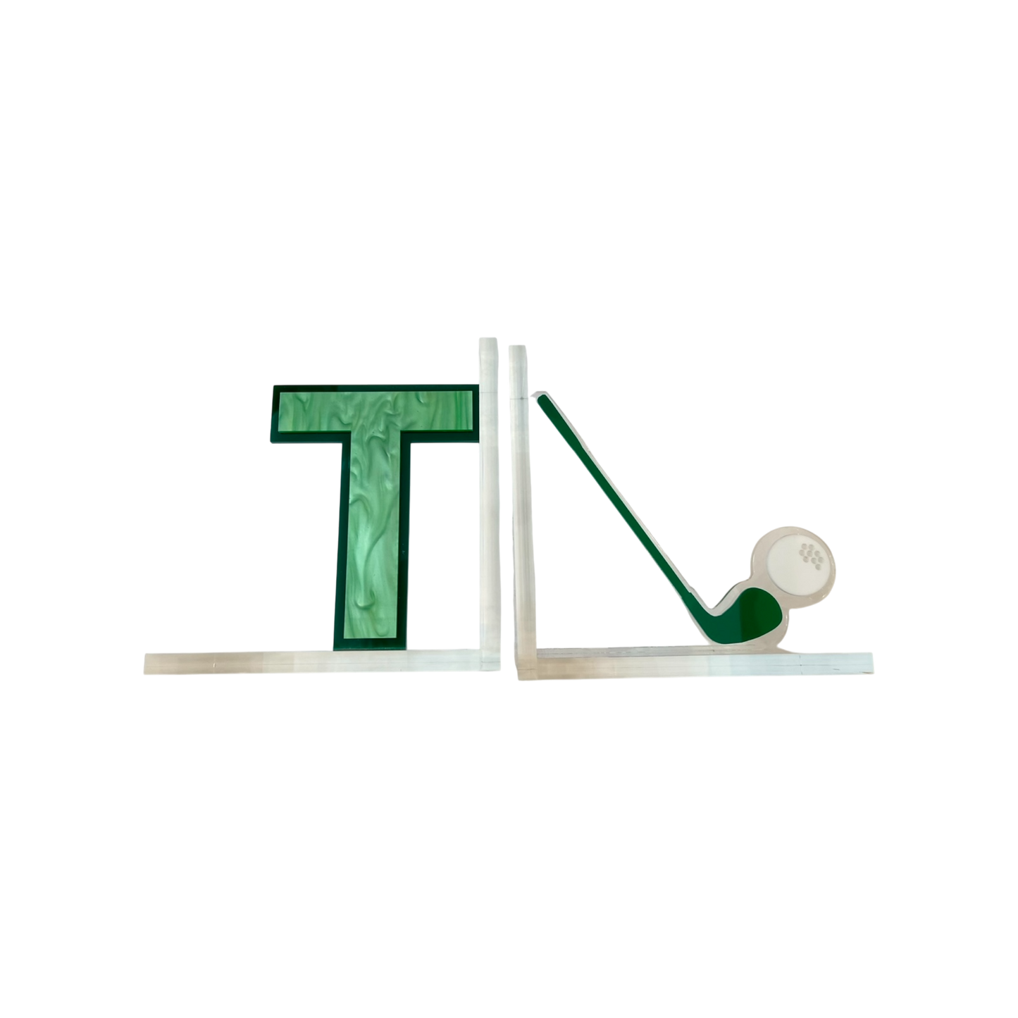 Initial T/ Golf Club Lucite Book Ends