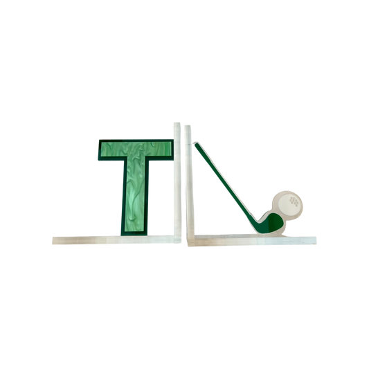 Initial T/ Golf Club Lucite Book Ends