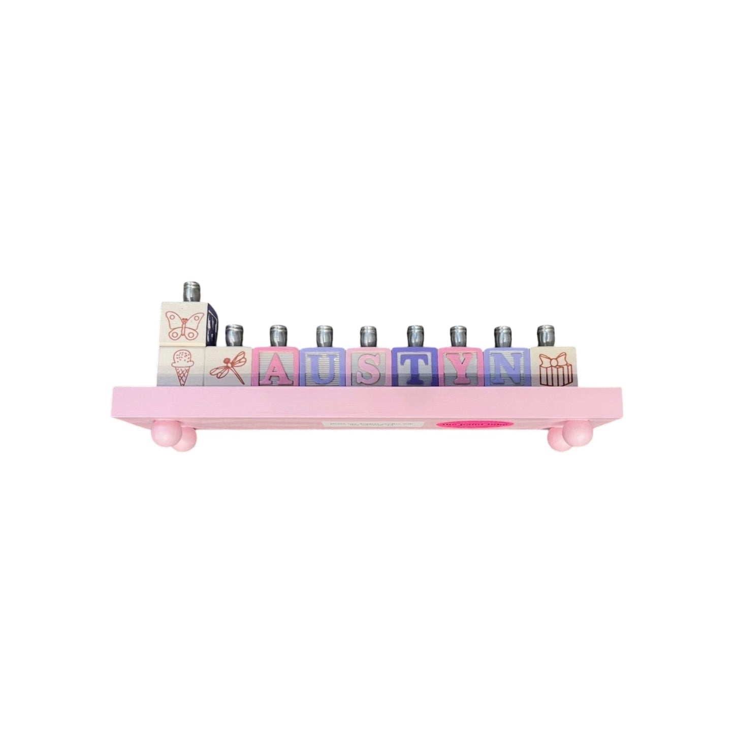 Austyn PInks/Lavendars Hand Painted Block Menorah with a Painted  Base