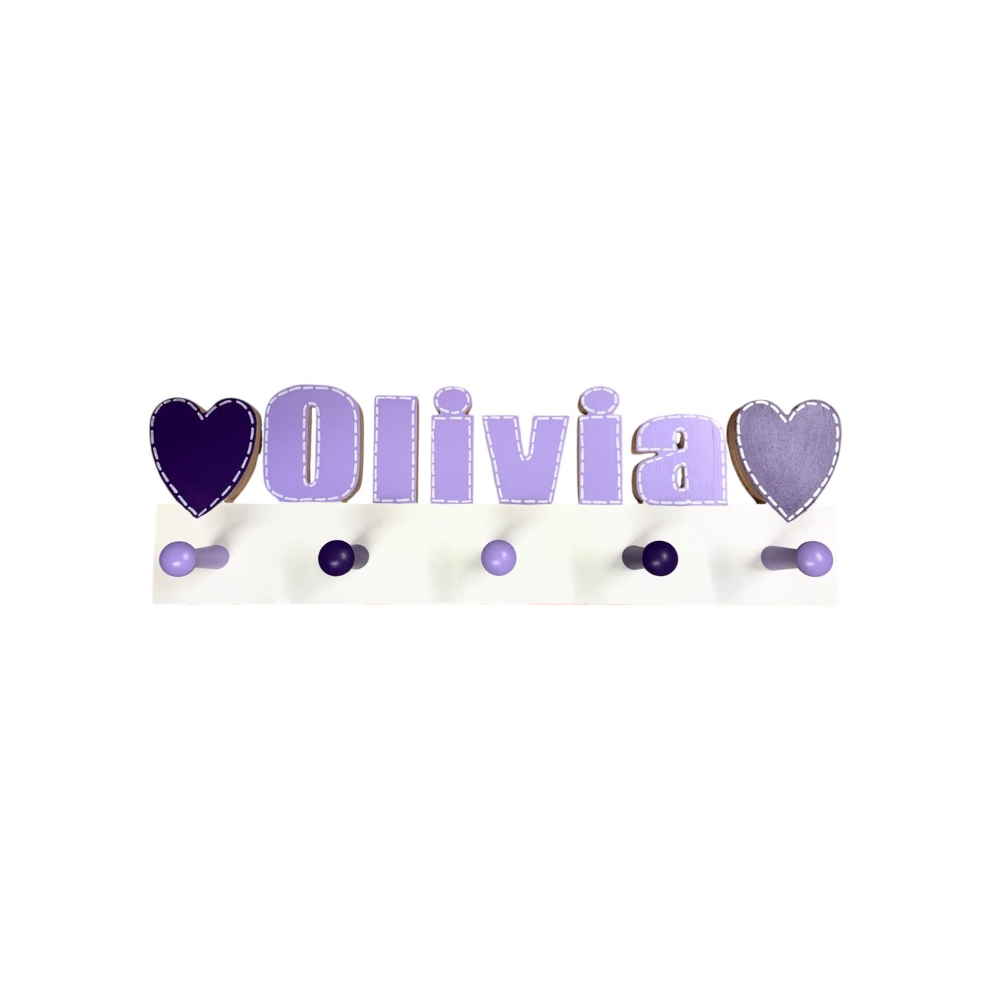 Olivia Cut Out Name with Hearts Wall Rack with Pegs