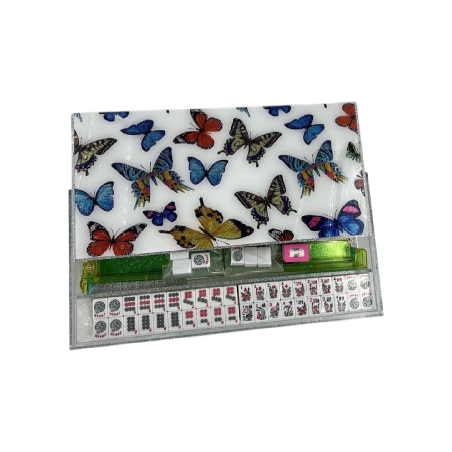 Multi Butterflies Design Lucite Mah Jongg Set