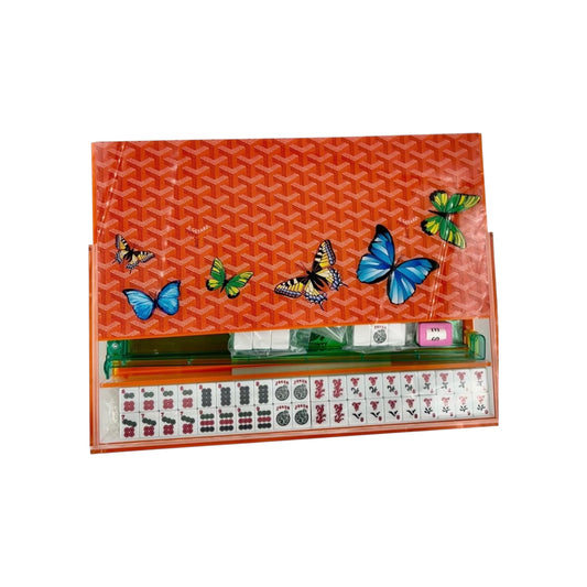 Orange Butterflies Design Lucite Mah Jongg Set