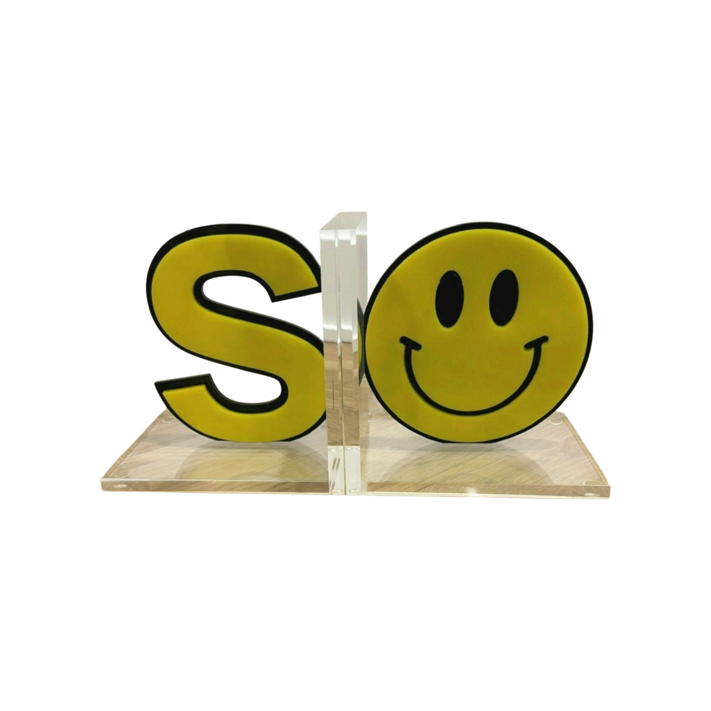 Initial S/Smiley Face  Lucite Book Ends