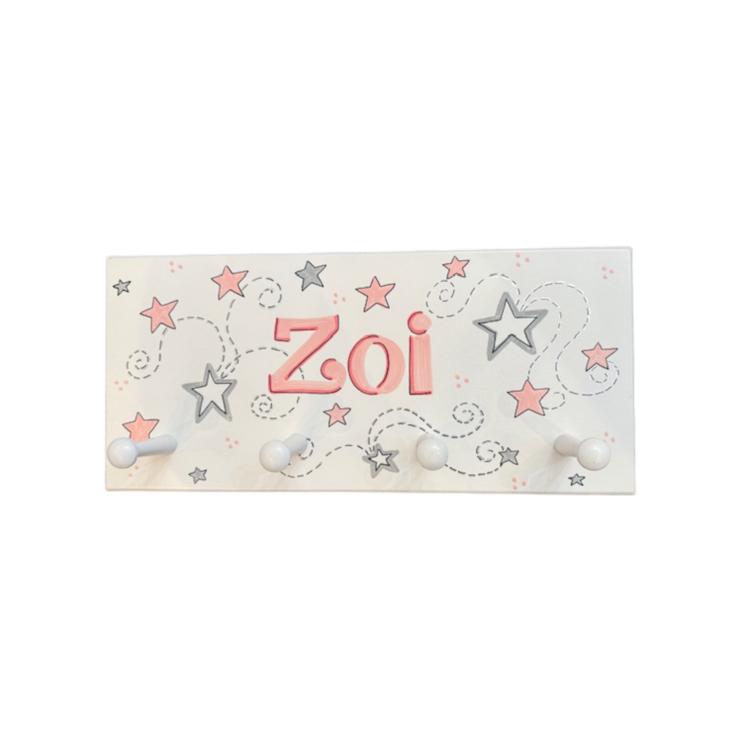 Zoey Stars Swirl Personalized Wall Rackwith Pegs