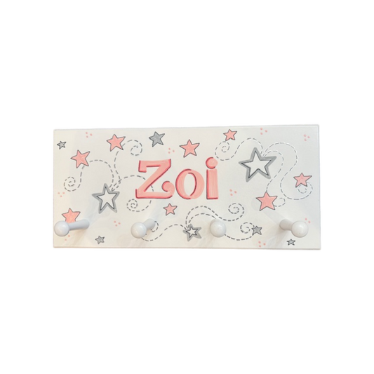 Zoey Stars Swirl Personalized Wall Rackwith Pegs