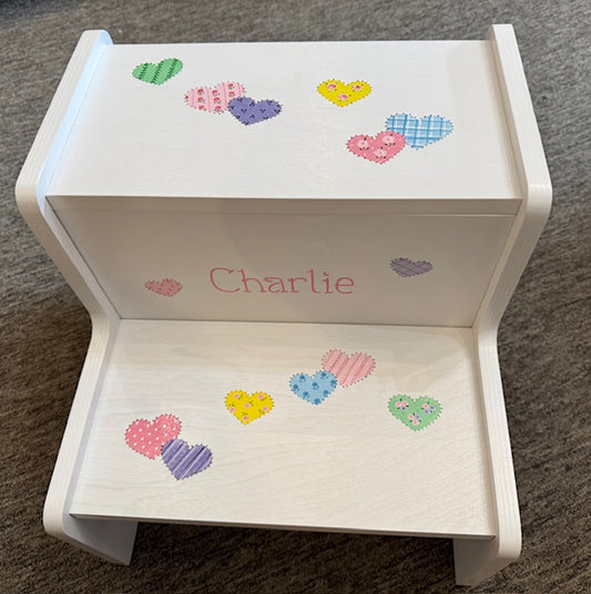 Charlie Pastel Patchwork Hearts Theme 2 Step Up Stool