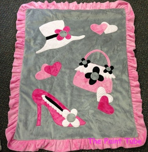 Pink/Grey Lets Go Shopping Minky Blanket